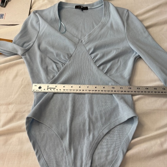 7 For‎ All Mankind Women's Long Sleeve Ribbed Babydoll V-Neck Bodysuit Blue M - Picture 13 of 16